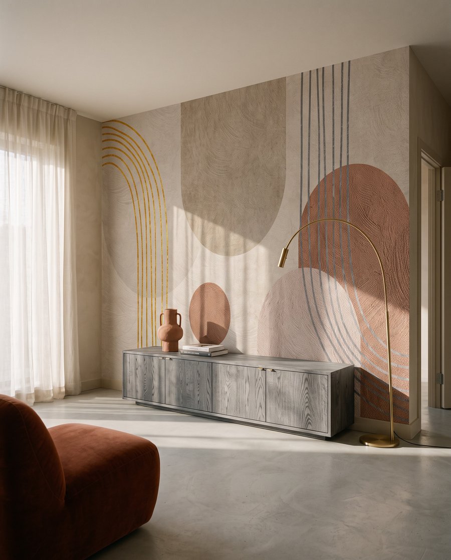 Arcos con círculos cálidos en un interior