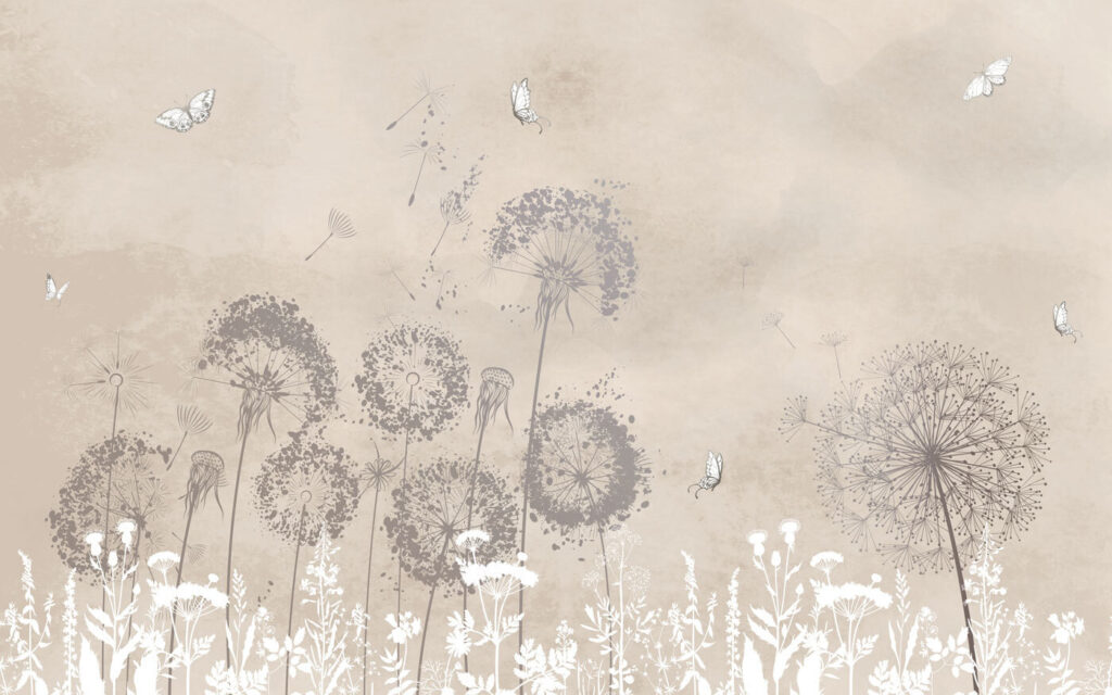 Pelusas sobre flores blancas — diseño completo