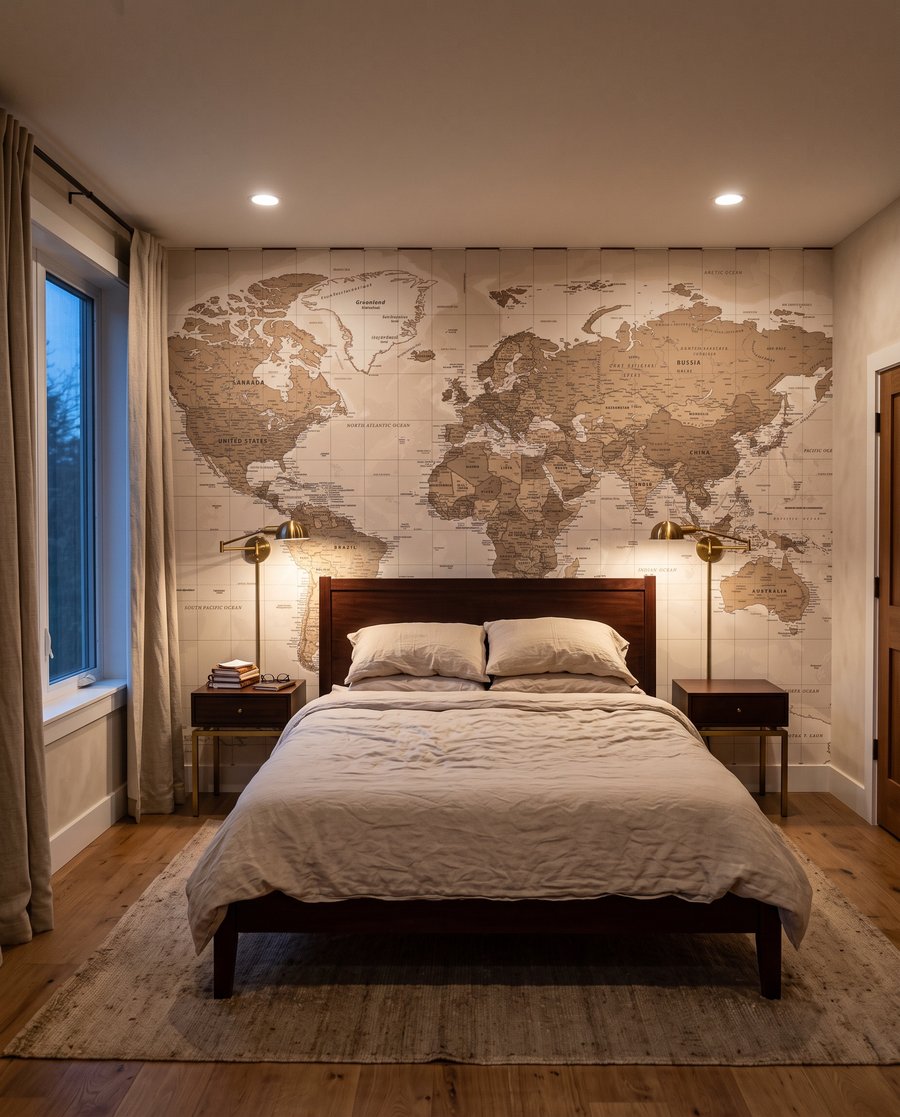 Mapa del mundo antiguo en un interior