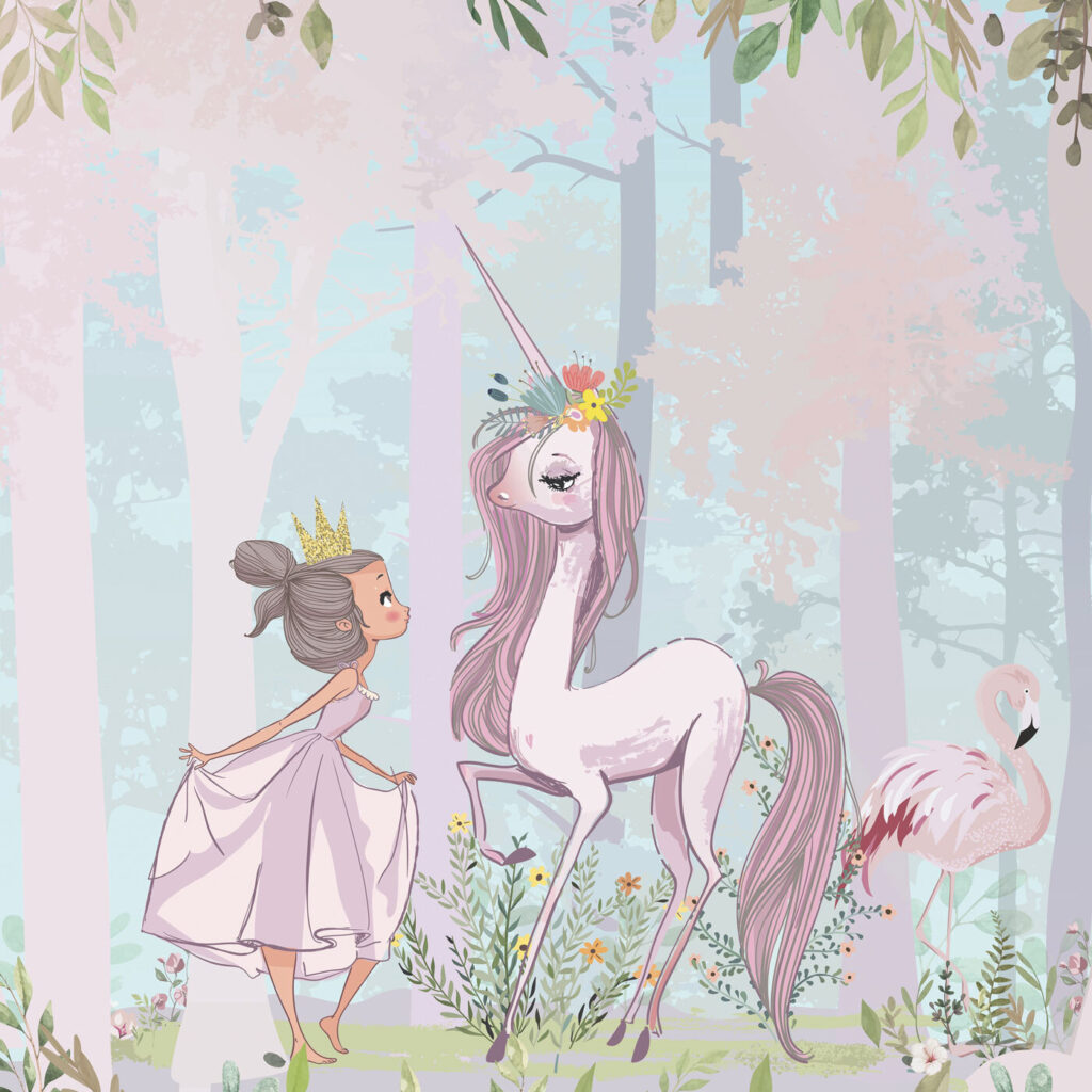 Princesa con unicornio rosa — diseño completo