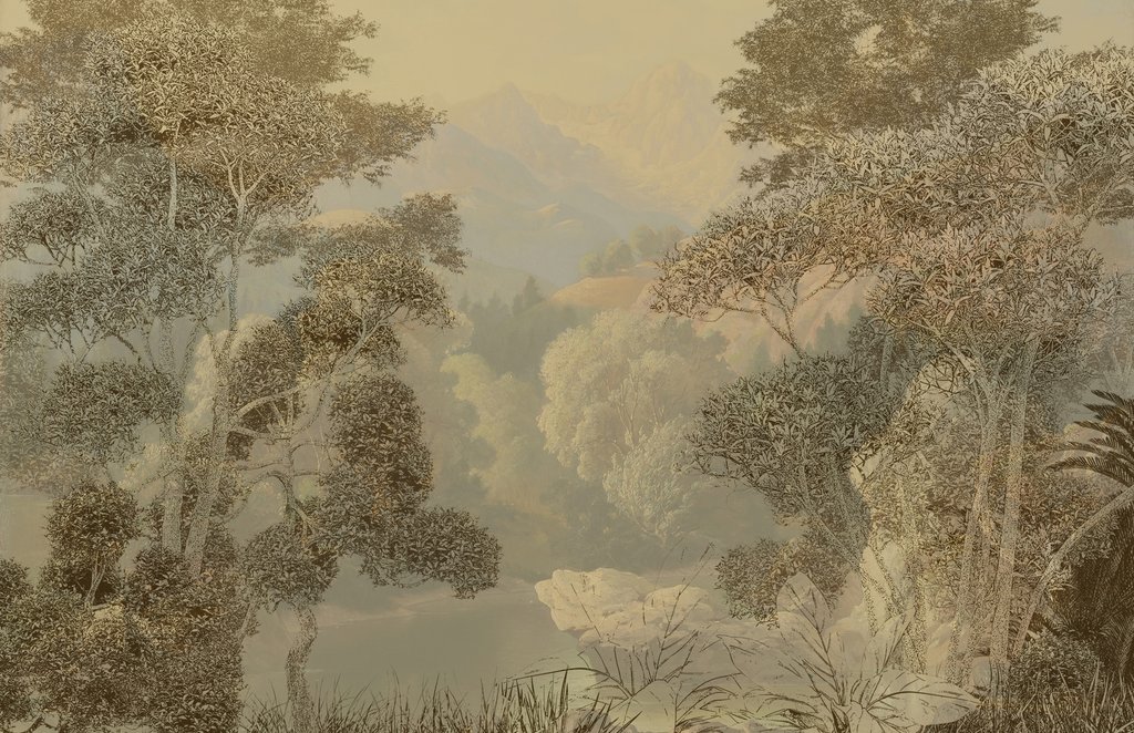 Bosque cálido con colinas — diseño completo