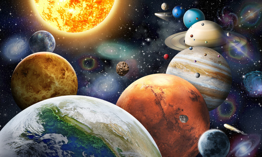 Junto a los planetas — diseño completo
