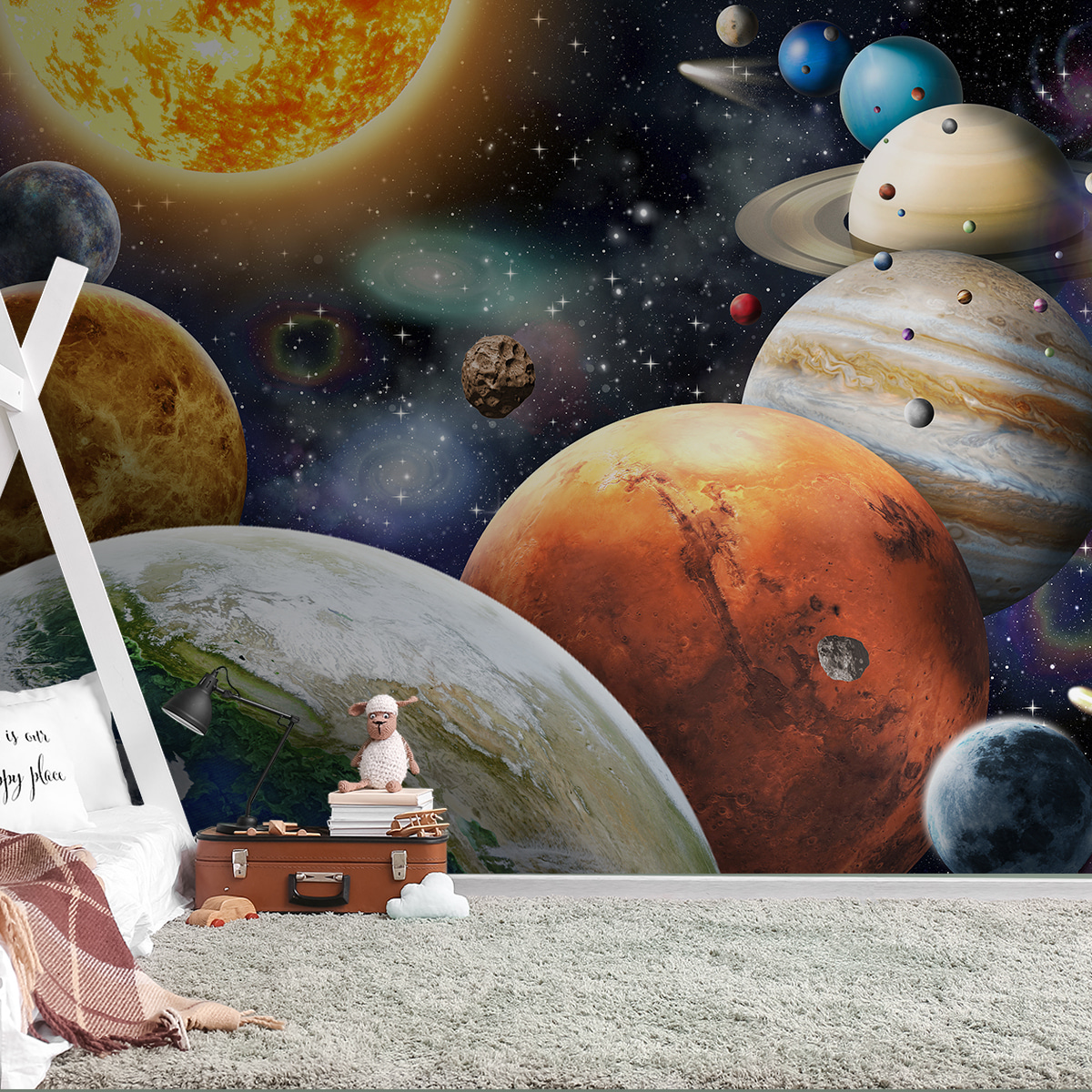 Junto a los planetas en un interior