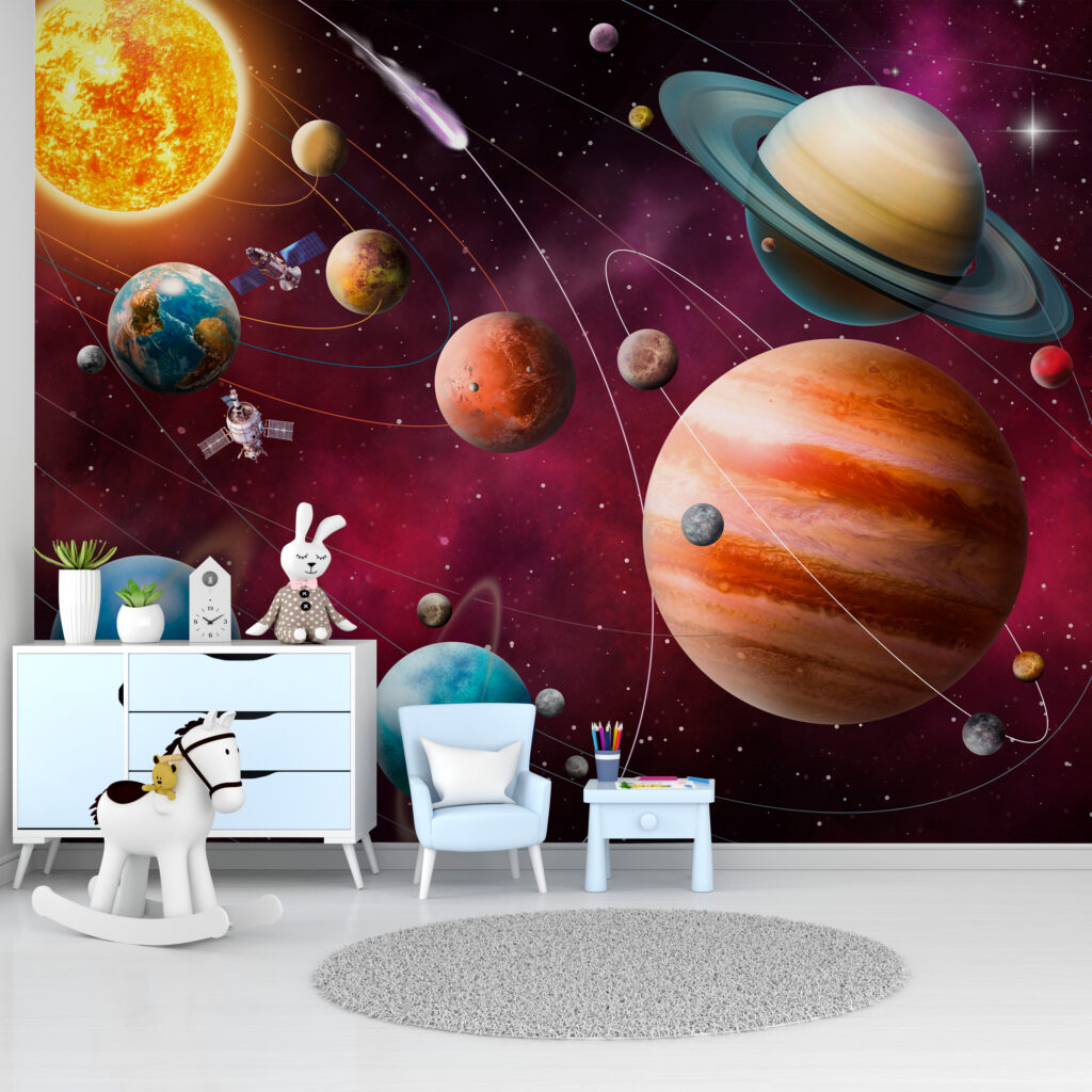 Planetas en el espacio en un interior