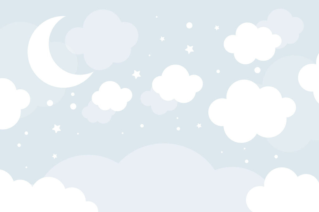 Luna entre nubecitas azules — diseño completo