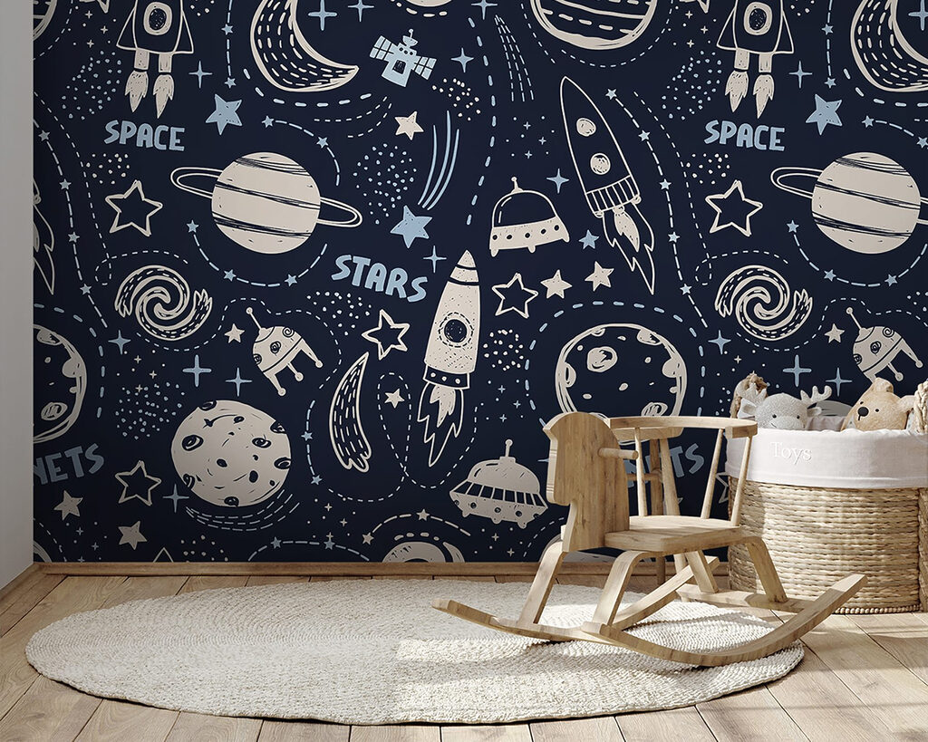 Cohetes entre planetas dibujados — interior 2