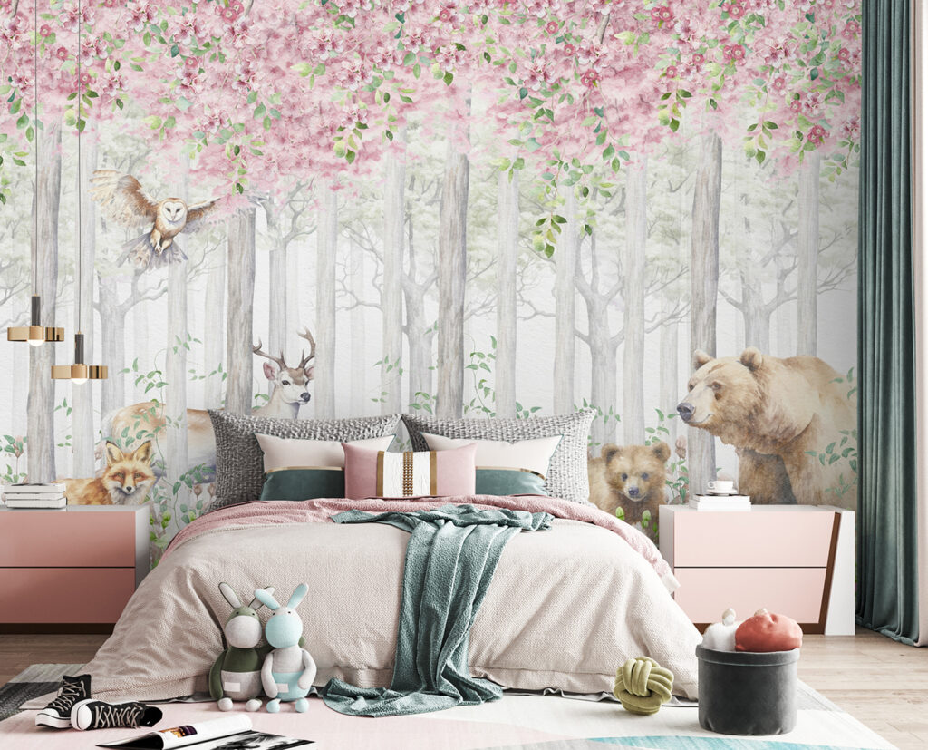Animales bajo ramas rosas — interior 2