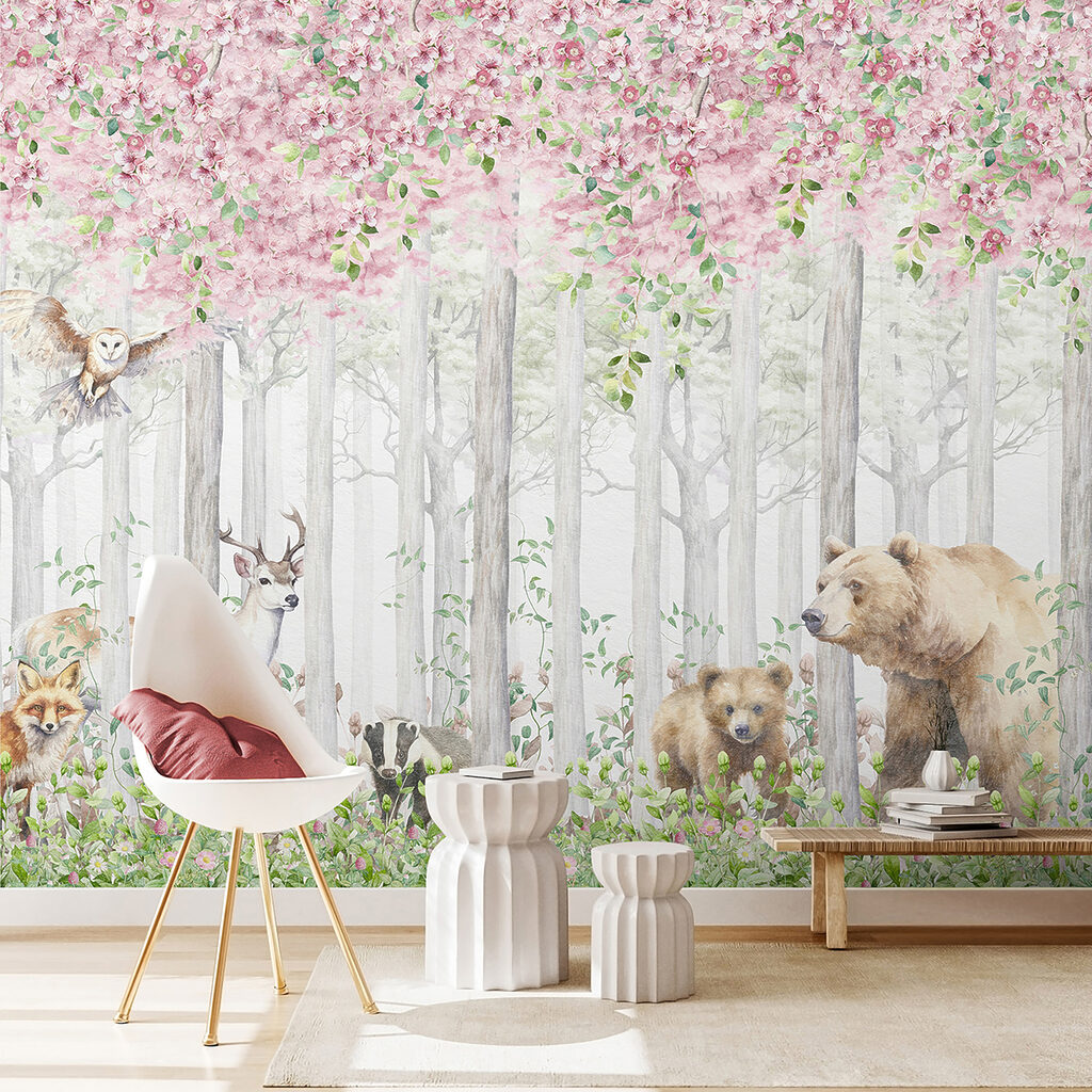 Animales bajo ramas rosas — interior 5