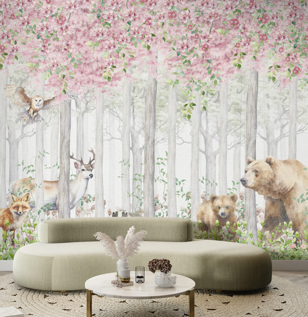 Animales bajo ramas rosas — interior 3