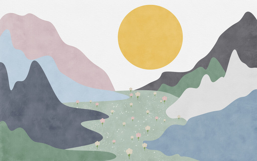 Valle soleado de colores — diseño completo