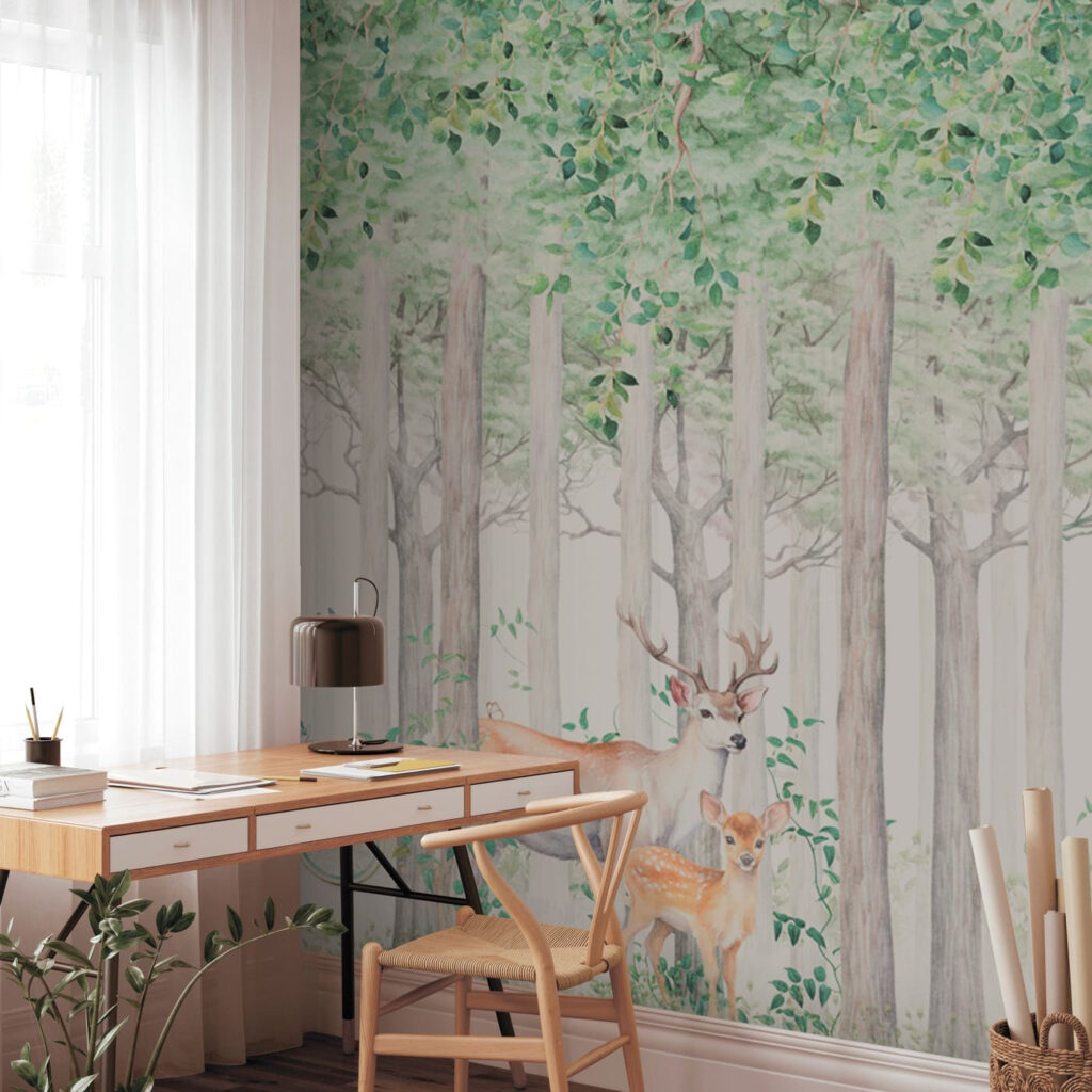 Animales entre troncos claros — interior 1