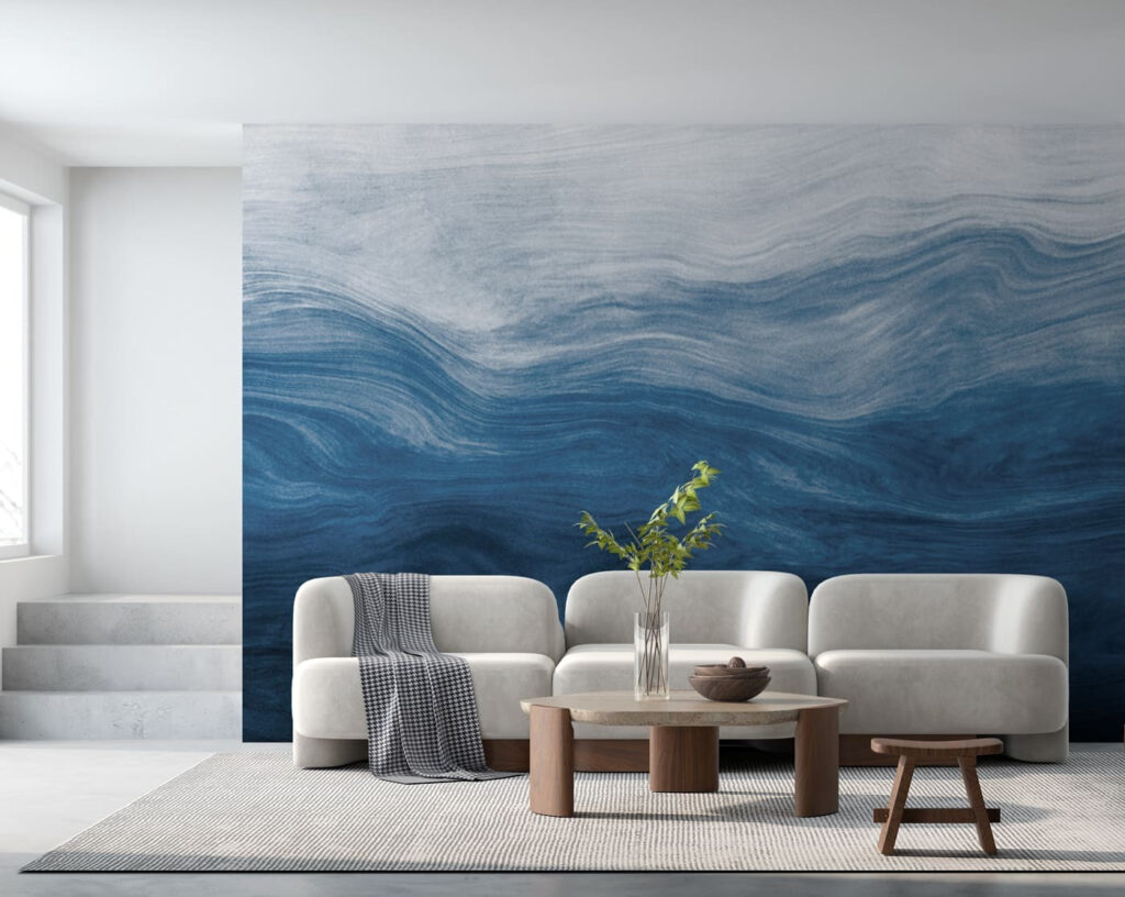 Capas azules en movimiento en un interior