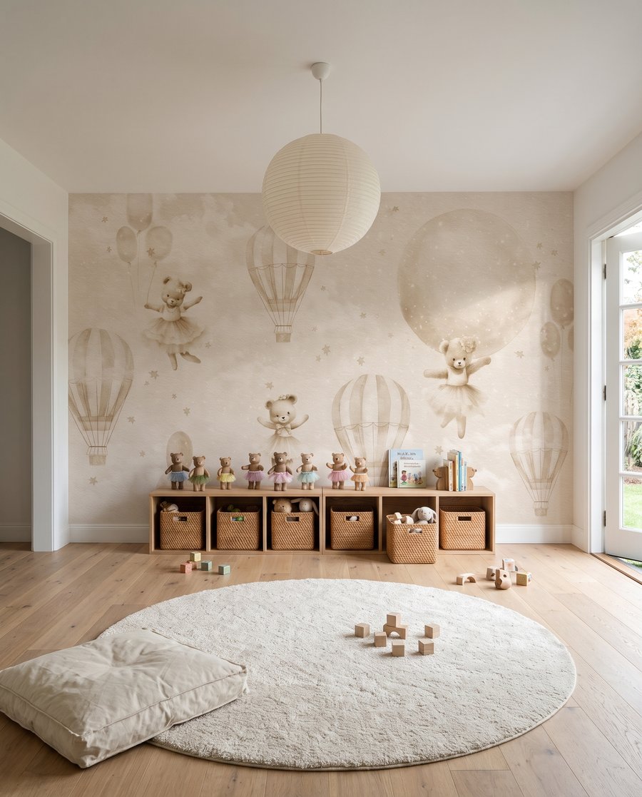 Ositos con globos en un interior