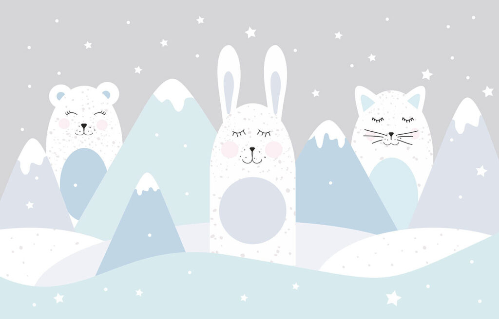Amigos entre montañas nevadas — diseño completo
