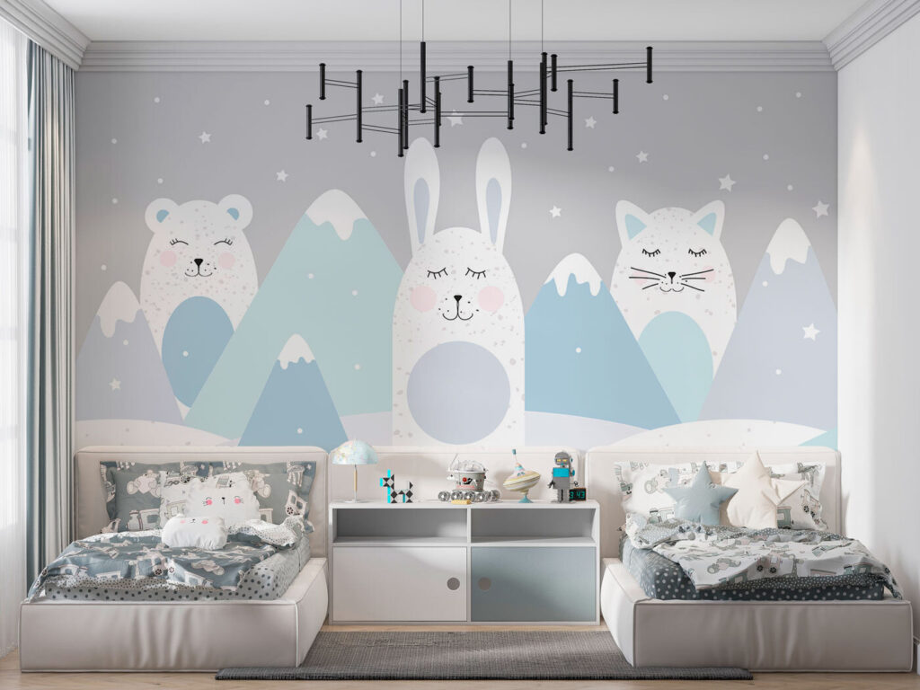 Amigos entre montañas nevadas en un interior