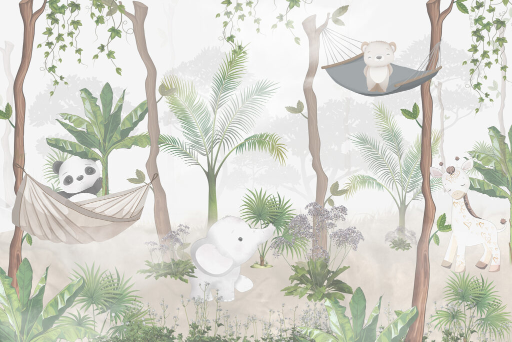Animales descansando en hamacas — diseño completo