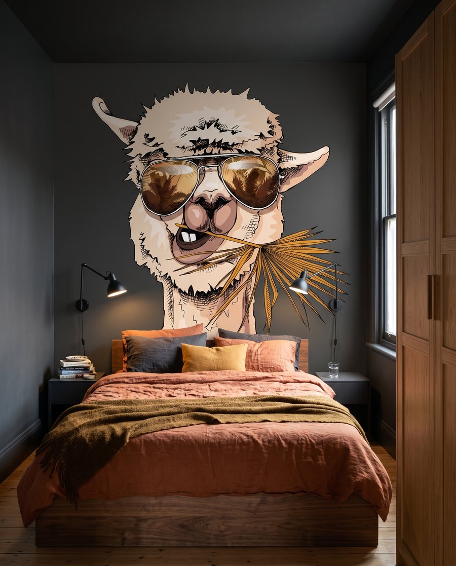 Llama con gafas en un interior