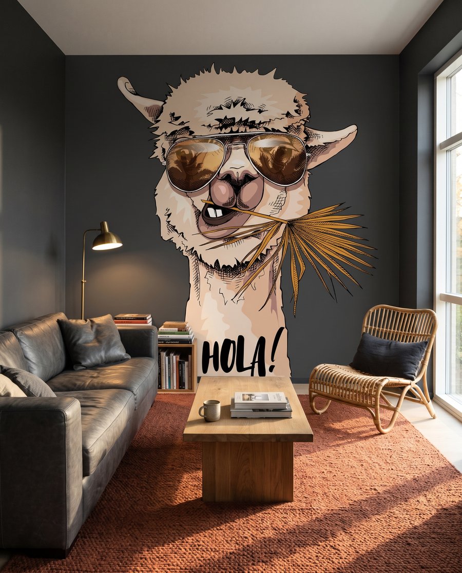 Llama con gafas en un interior