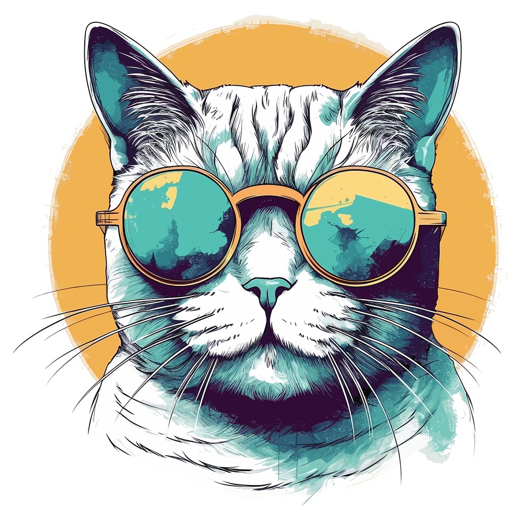 Gato con gafas redondas — diseño completo