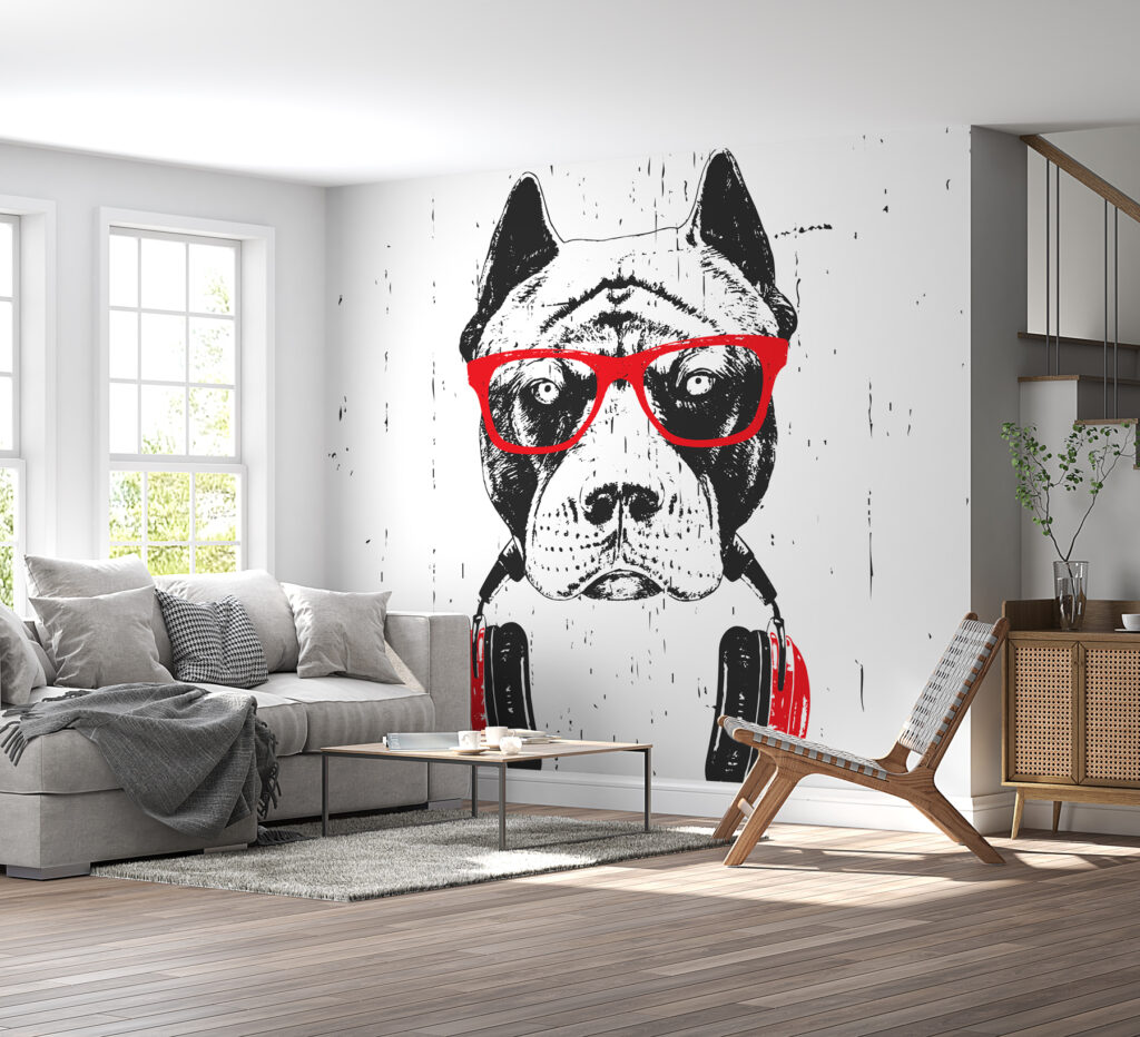 Perro con auriculares rojos — interior 2