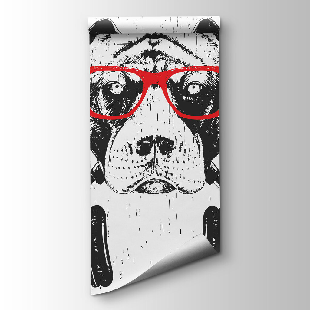 Perro con auriculares rojos — vista del producto