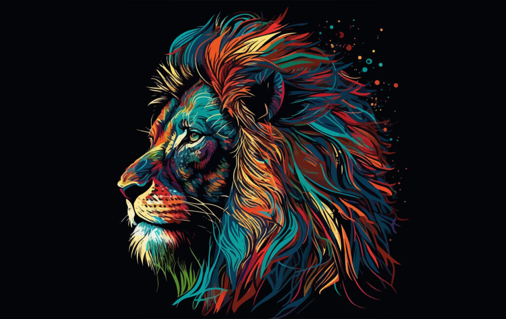 León de melena ardiente — diseño completo