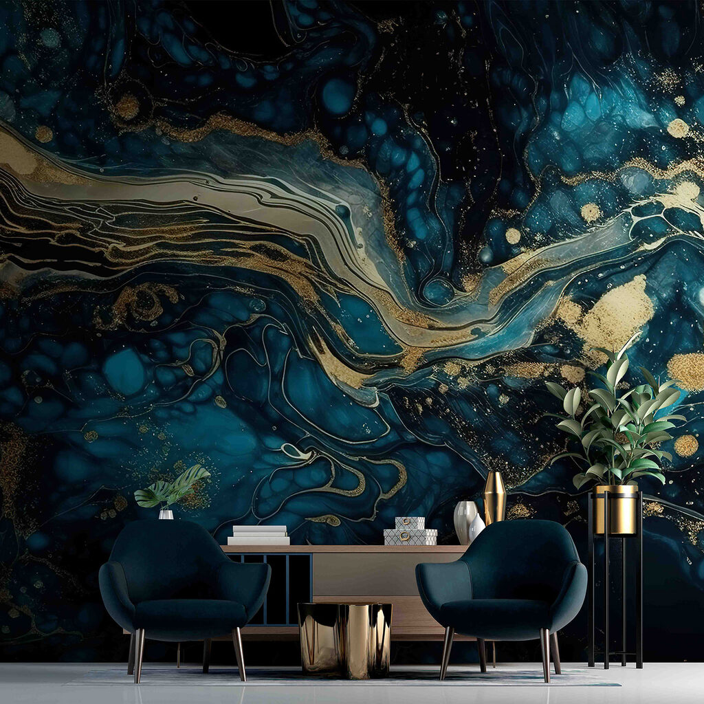 Vetas doradas sobre azul — interior 4