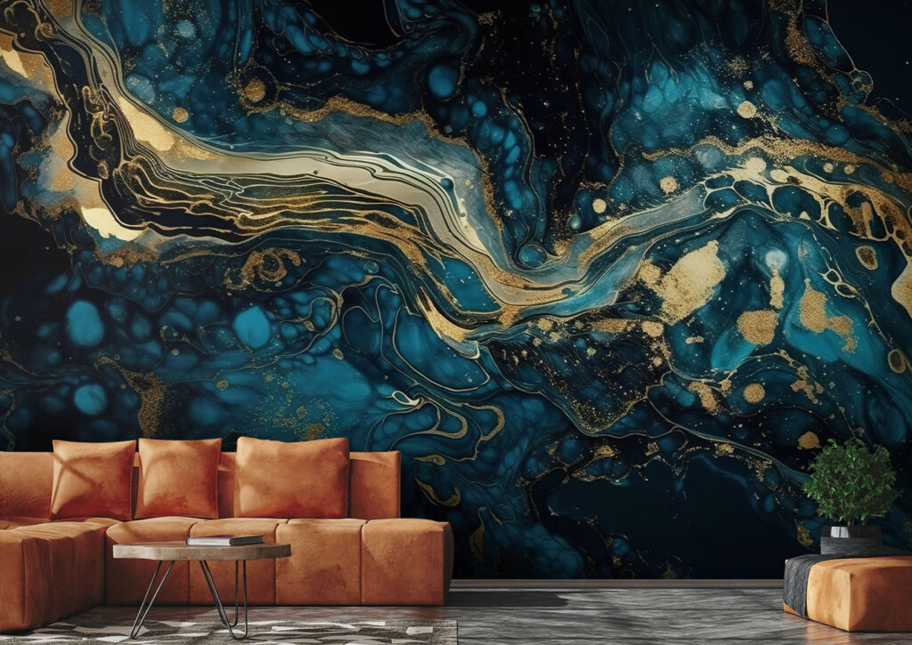 Vetas doradas sobre azul — interior 2