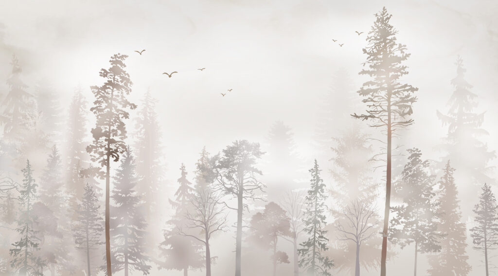 Pinos entre la neblina — diseño completo