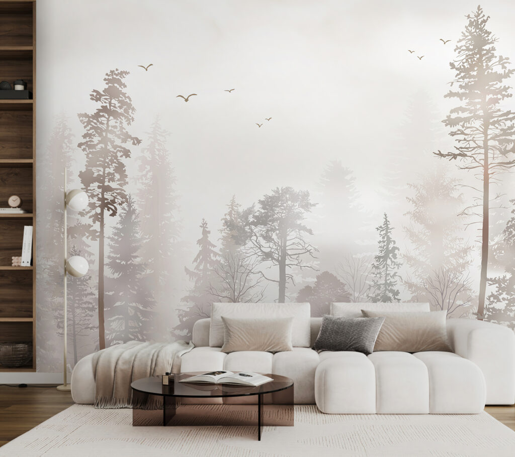 Pinos entre la neblina en un interior