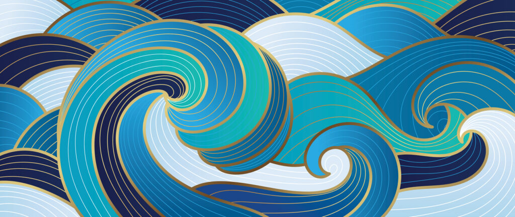 Olas azules y doradas — diseño completo