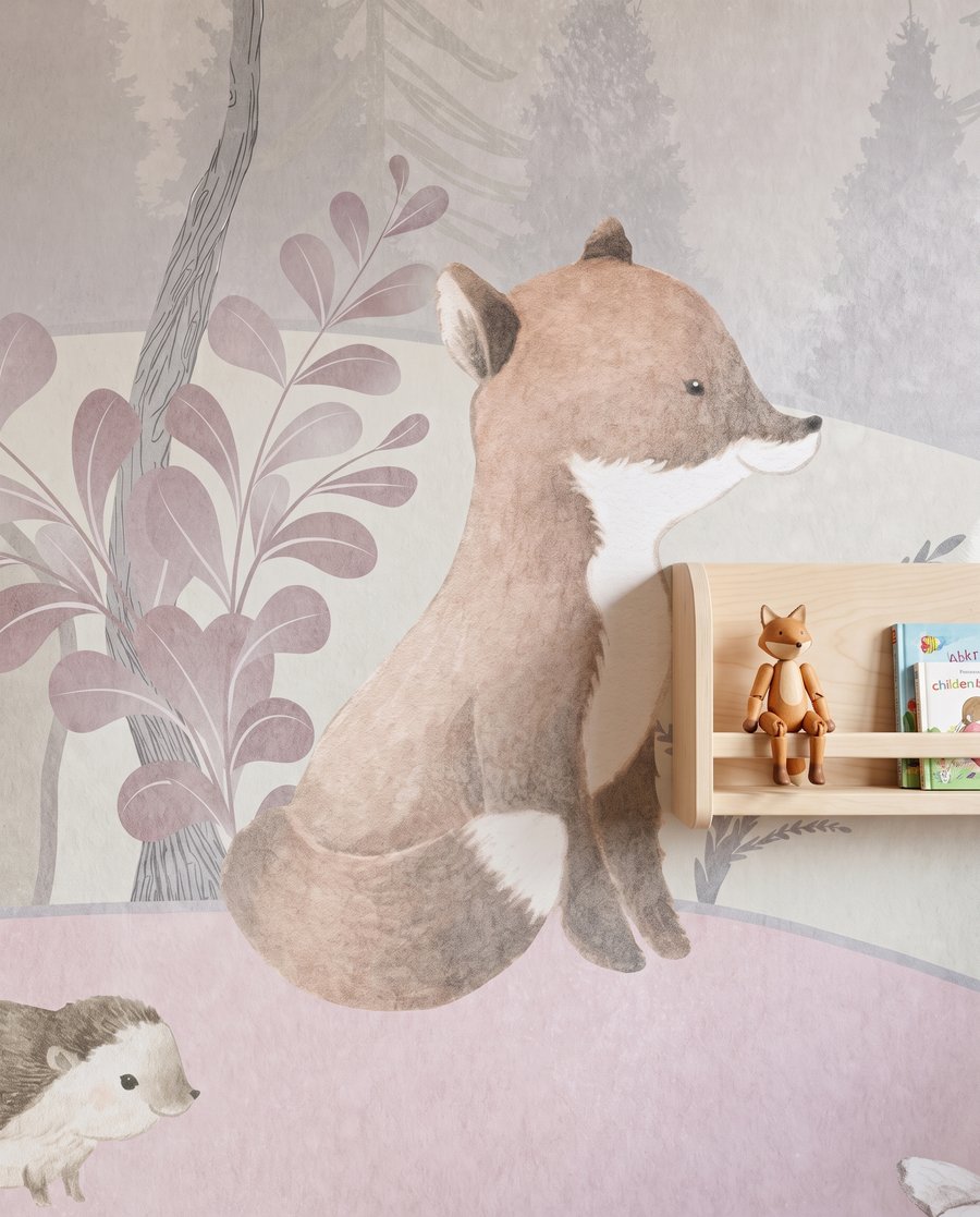 Animales en colinas rosas — detalle