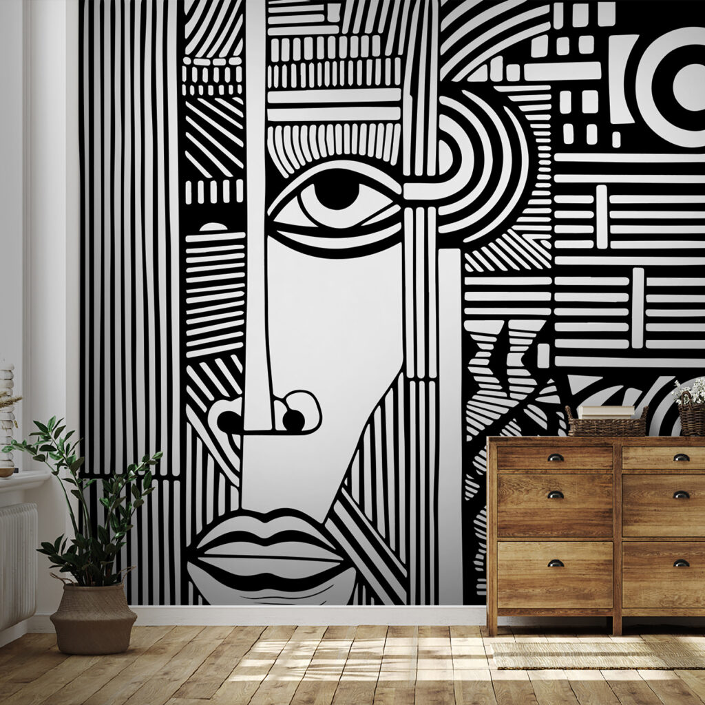Rostro alargado entre líneas — interior 1