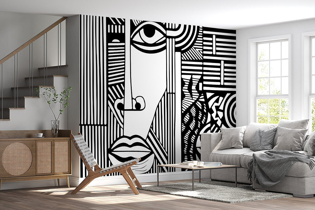 Rostro alargado entre líneas — interior 3