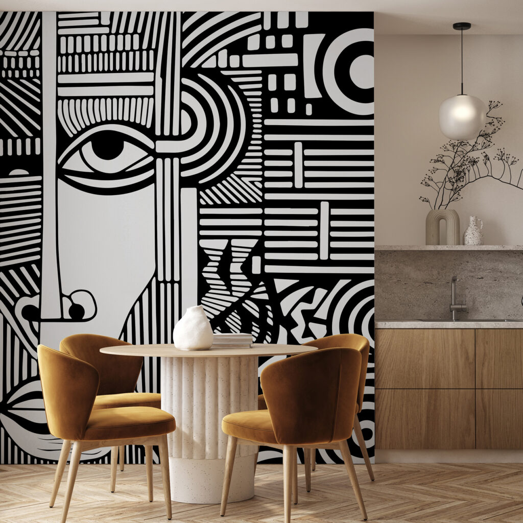 Rostro alargado entre líneas — interior 2