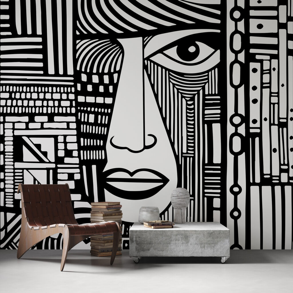 Rostro entre franjas verticales — interior 1