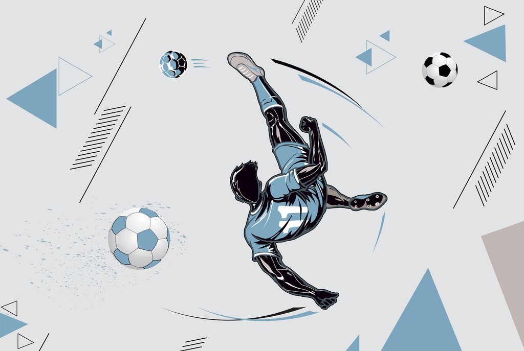 Futbolista en salto azul — diseño completo