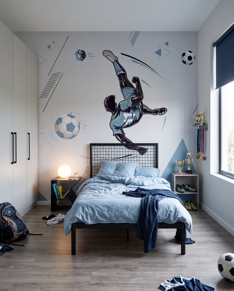 Futbolista en salto azul — interior 2