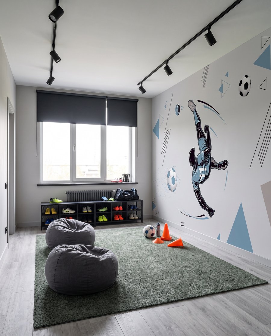 Futbolista en salto azul — interior 3