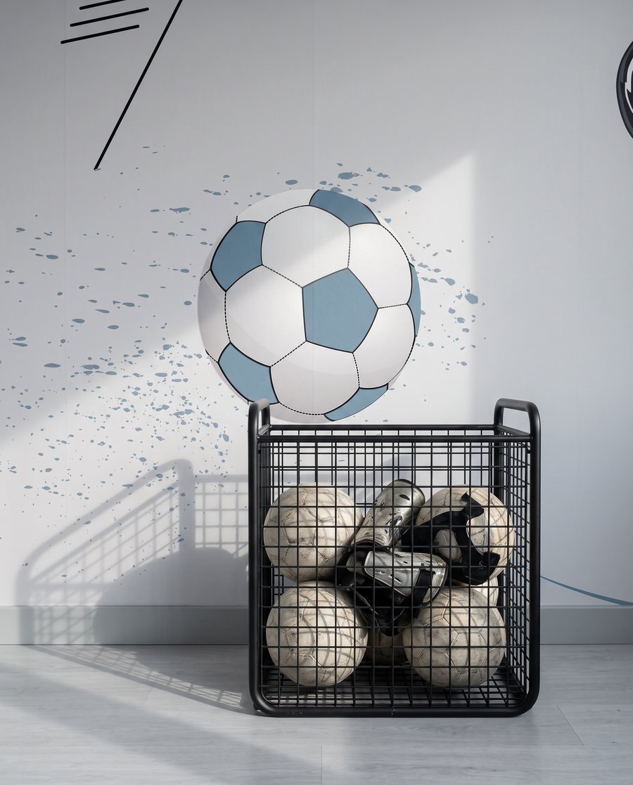 Futbolista en salto azul — detalle