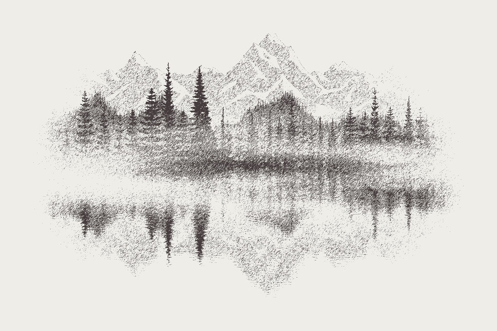 Montañas en el lago — diseño completo