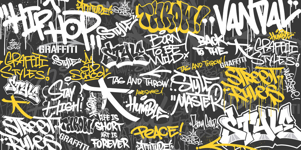 Grafiti amarillo sobre negro — diseño completo