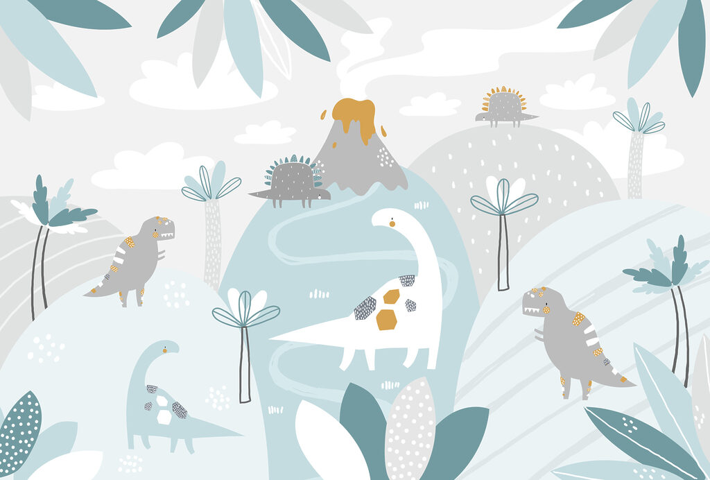 Dinosaurios en valles azules — diseño completo