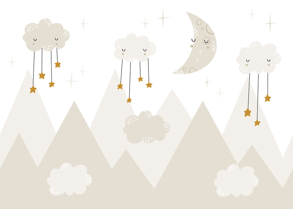 Luna sobre montañas claras — diseño completo