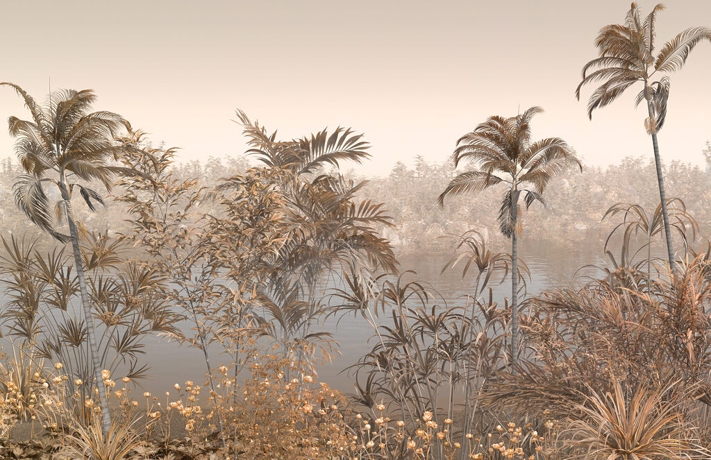 Palmeras en niebla cálida — diseño completo