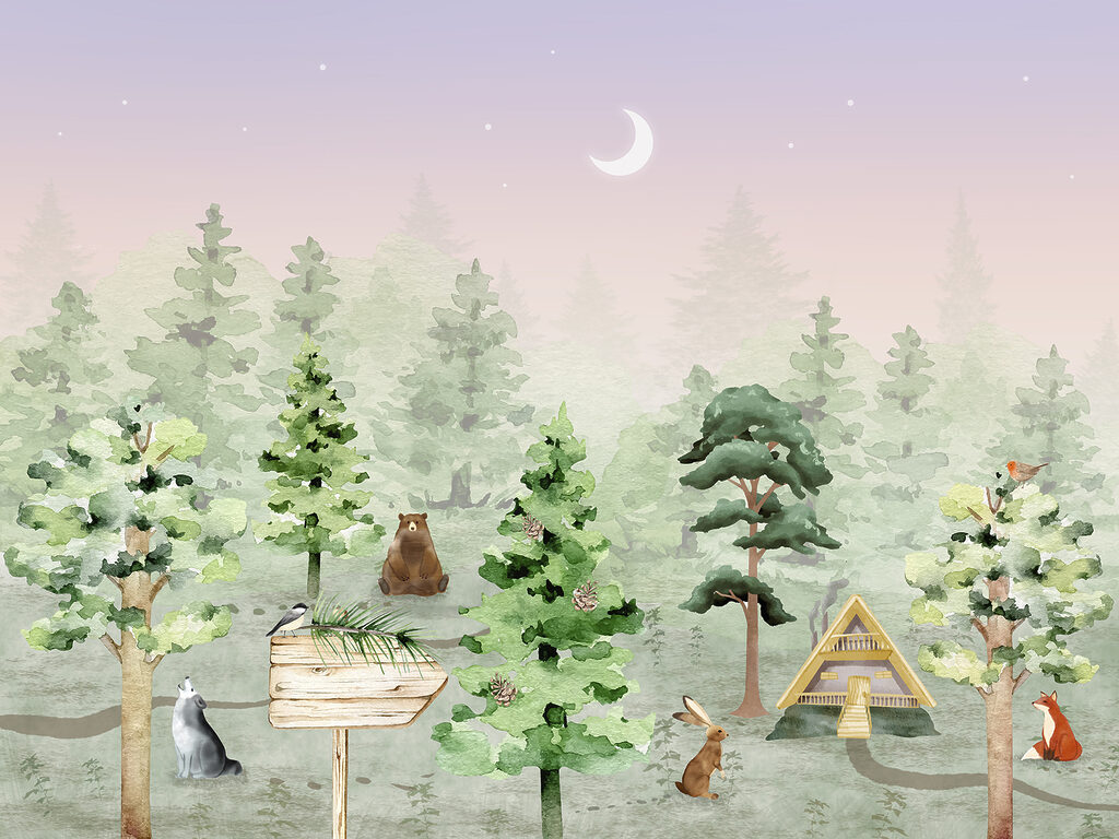 Amigos del bosque acampan — diseño completo