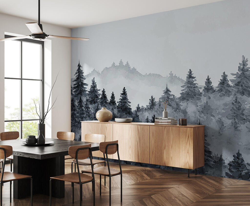 Pinos en colinas neblinosas — interior 1