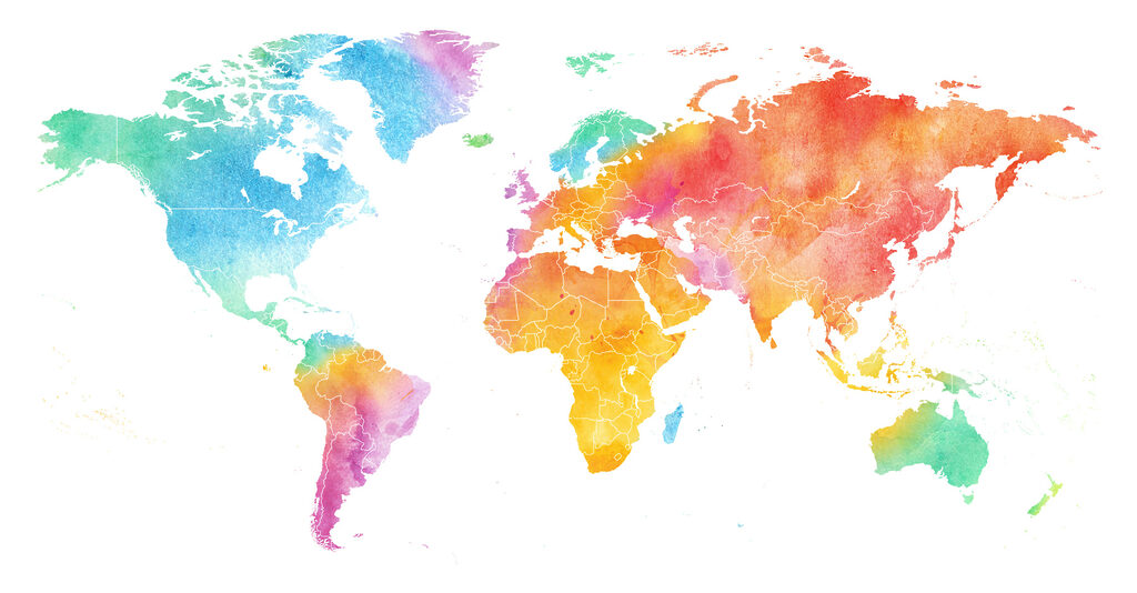 Mapa del mundo arcoíris — diseño completo