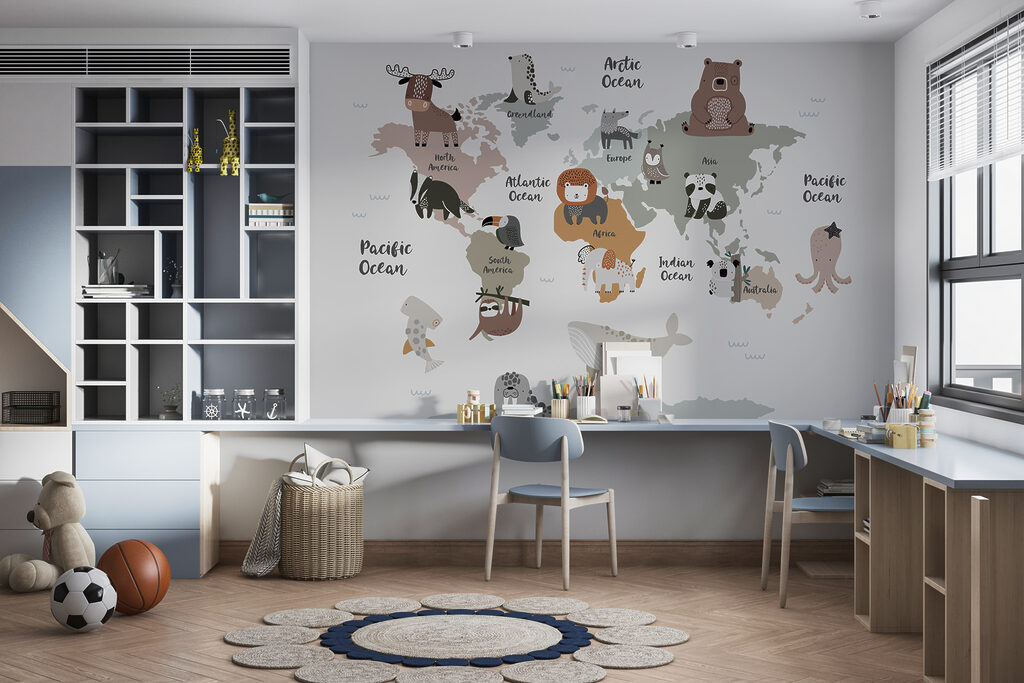 Animales sobre mapa gris — interior 2