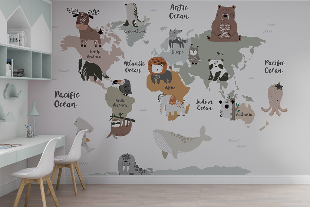 Animales sobre mapa gris — interior 3